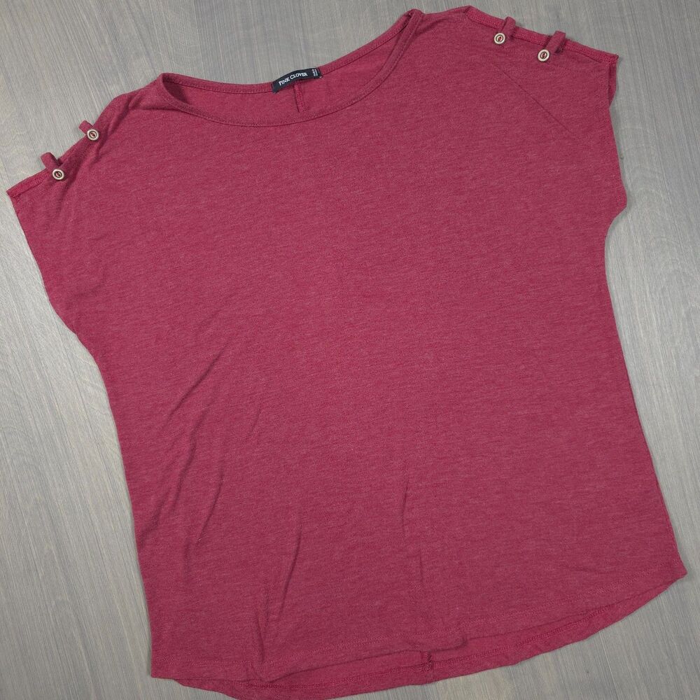 Pink Clover Maroon Short Sleeve Button Detail Blouse M